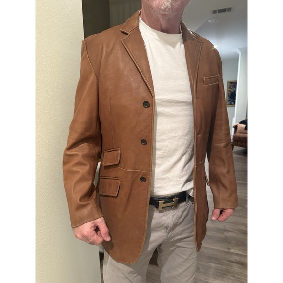 RARE Vintage Men's Polo Ralph Lauren Brown Soft Leather Blazer Jacket Coat - Picture 2 of 16